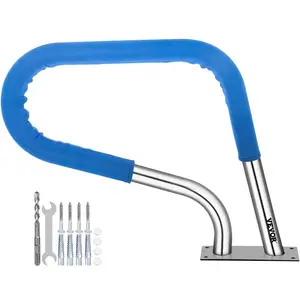 VEVOR Pool Rail 32x23 Pool Railing 304 Stainless Steel 250LBS Load Capacity Silver Rustproof Pool Handrail Humanized Swimming Pool Handrail with Blue Grip Cover M8 Drill Bit Self-Taping Screws