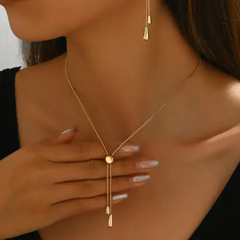 Women's Elegant Fashion Jewelry Set, Boho Style Water Drop Shaped Pendant Necklace & Dangle Earrings, Trendy All-match & Exquisite Jewelry Set for Birthday Gift, Fashionable Jewelry Set, Necklaces Earrings Set, Necklace And Earring Set