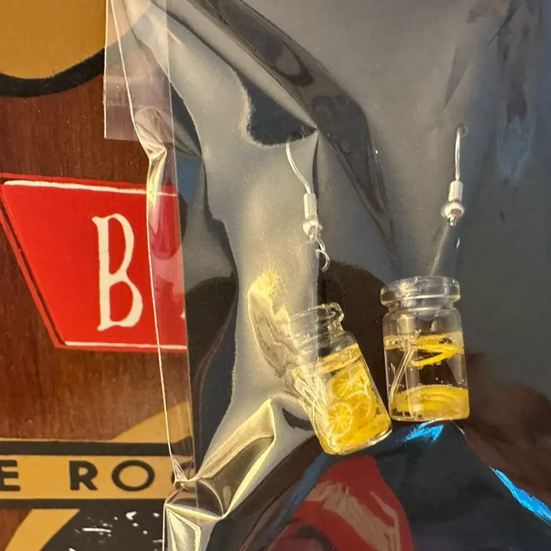 Boba Teas and Water Bottle Earrings with Yellow Lids and Clear Bottle