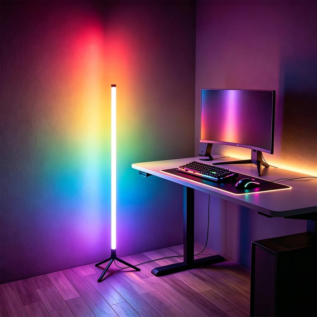 RGB LED Corner Floor Lamp, 16M Colors Music Sync Ambient Light with Remote & APP Control, Dimmable Modern Indoor Lamp for Bedroom, Gaming Room Decor gift