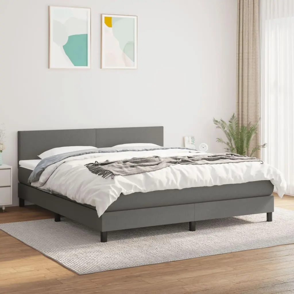 Box Spring Bed with Mattress Dark Gray California King Fabric