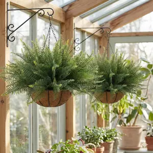 Fake Ferns Hanging Baskets,2PCS Artificial Hanging Plants Outdoor, 2 Hanging Planters with 16Pcs Fake Ferns for Indoor Outside Decorations for Front Porch Garden Balcony Patio Home Decor (2, Green)