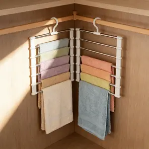 4 Pack Foldable Pants Hanger, Space Saving Multi Layer Closet Organizer, Stainless Steel Non Slip Hanger for Pants Jeans Trousers Skirts