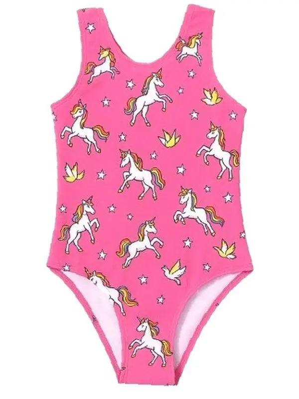 Girls' Unicorn Print One-Piece Swimsuit with Fun Stars & Crowns Pattern Stretchy Quick-Drying Material for Pool & Beach - Swimwear Outfits