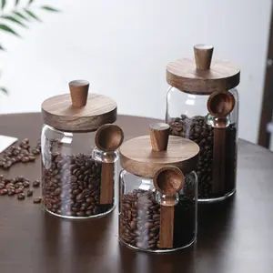 3 Pcs Glass Storage Jars with Wooden Lid & Spoon – Airtight Coffee, Sugar, Tea, Candy & Snack Containers – Clear Kitchen Jars for Countertop Organization – Spice, Salt & Pepper Seasoning Canisters – Aesthetic Home Kitchen Organizer Set