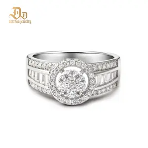 Delzzad Hip Hop Halo Cocktail Ring D Color VVS Synthetic Moissanite S925 Stunning Unisex Ring Perfect for Any Occasion & Everyday Wear Birthday Anniversary Christmas Gifts