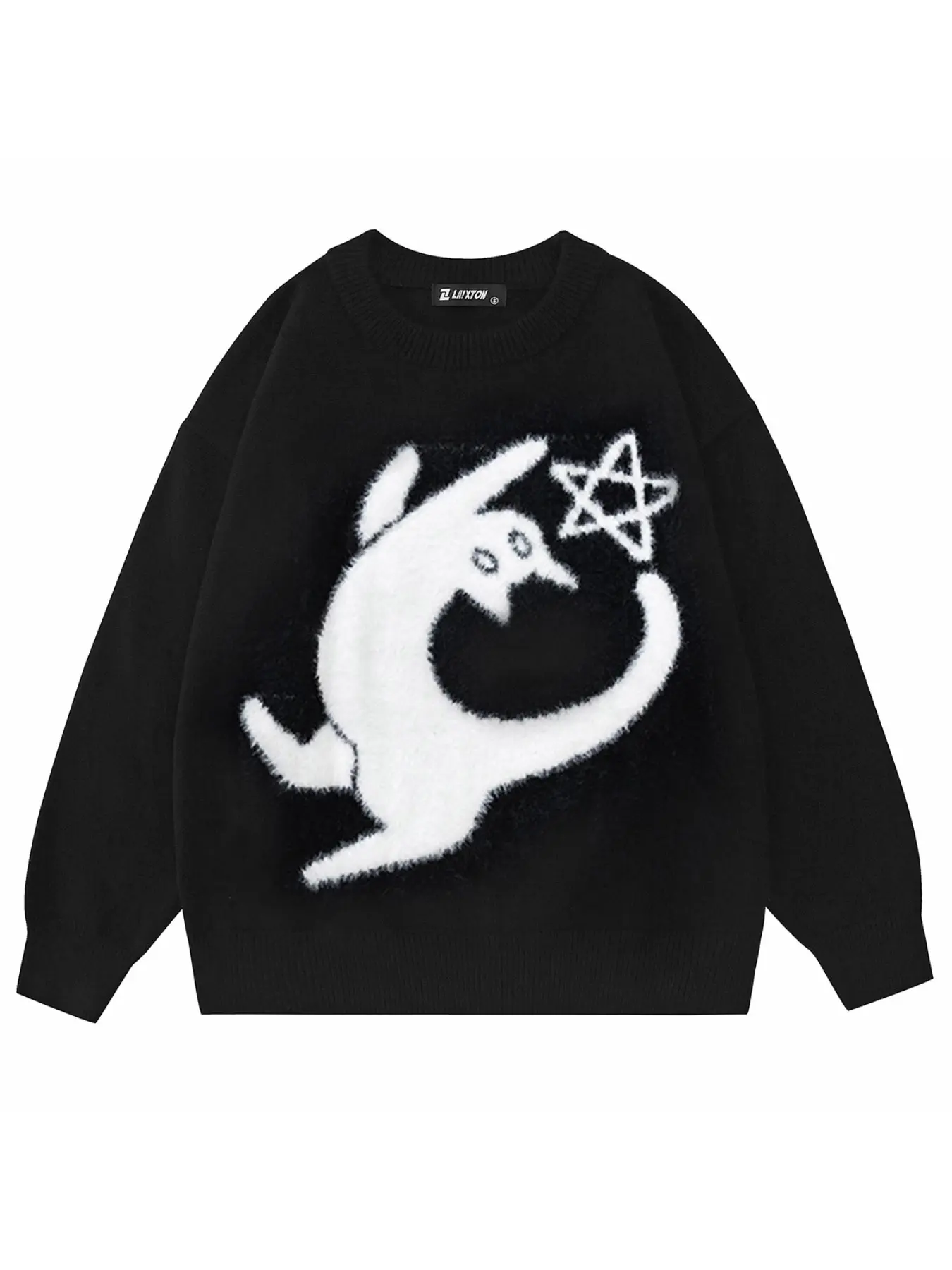 Unisex Soft Loose Knit Sweater, Cute Animal Print Long Sleeve Pullover, Streetwear Casual Fit, Fall & Winter Fashion, Graphic Sweater
