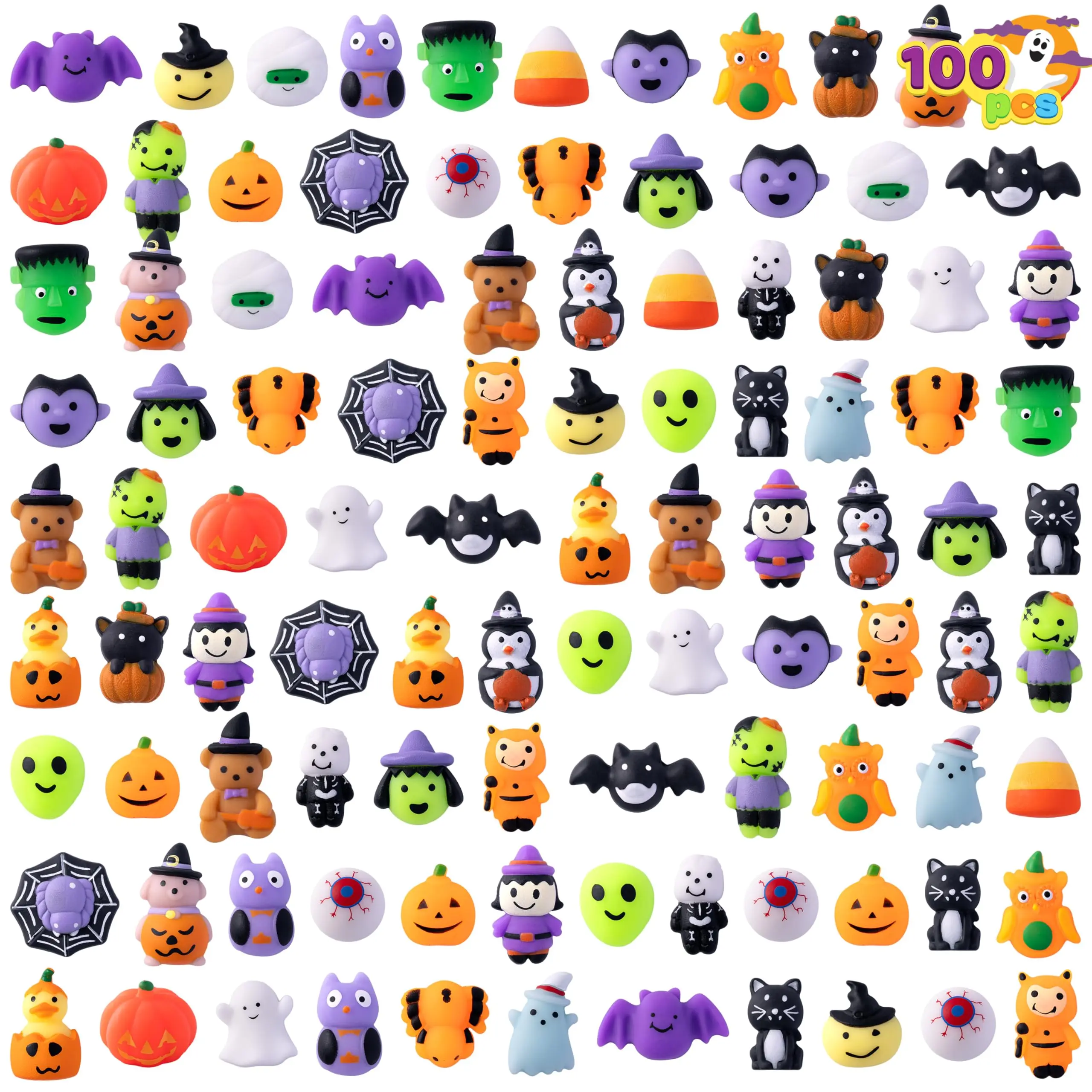 JOYIN 24pcs/60pcs/100Pcs Halloween Mochi Squishy Toys, Halloween Toys for Halloween Party Favors, Halloween Sensory Stress Relief Toys Bulk, Trick or Treats Classroom Prizes Gifts Goodie Bag Fillers