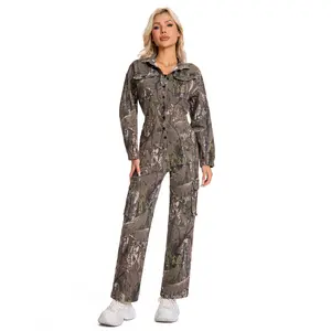 Cargo Camo Straight Leg Jumpsuit with Wtretch and Adjustable Waist and Multiple Pockets