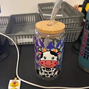 16 oz glass cup with bamboo lid and glass straw