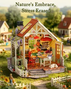 Rolife Sunlit Farmhouse Kitchen DIY Miniature House Kit , Cottage Core Wooden Dollhouse Craft Kits for Adults, Stress Relieving Tiny House for Slow Living Lovers