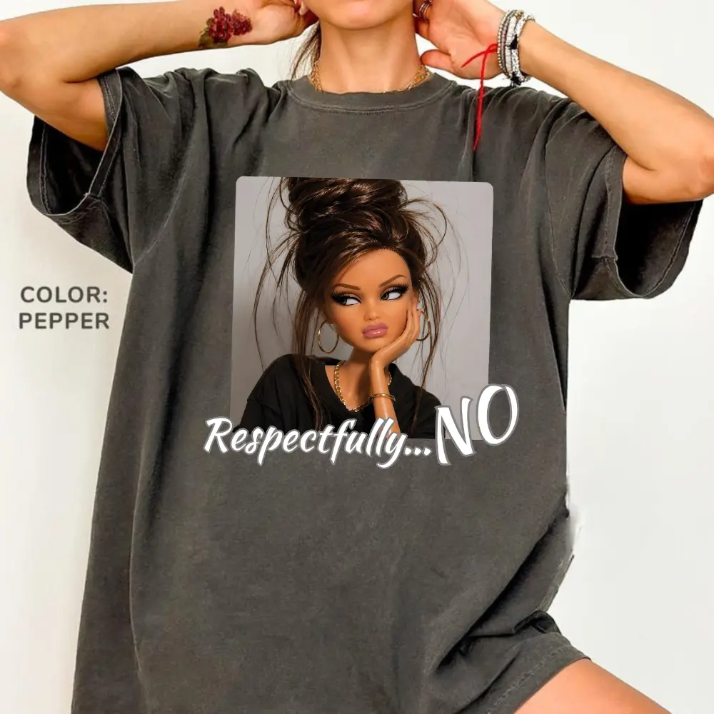 Comfort Colors Respectfully No T Shirt, Funny Doll Face TShirt, Sarcastic Girl T-Shirt, Trendy Coquette Graphic Tee, Funny Meme Gift Womenswear