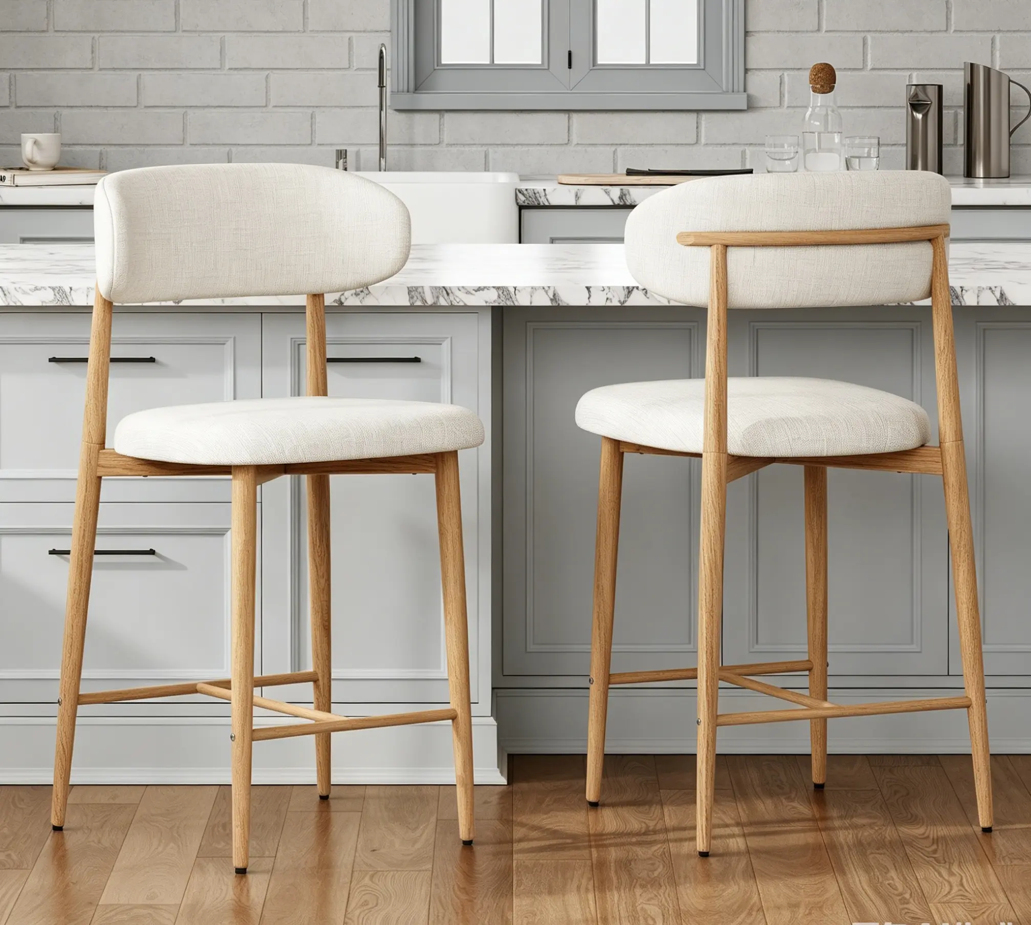 2-Piece Stable Modern Upholstered Counter Height Barstools - Metal-Leg Dining Chairs for Kitchen, Dining Room, Counter Height Barstool