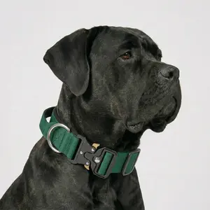 Extra Heavy Duty Forest Green Tactical Dog Collar with Handle - Anti Pull K9 Military Training Gear, Quick Release Metal Buckle for Giant Dogs, Cane Corso, Mastiff - Olive Padded Pet Collar