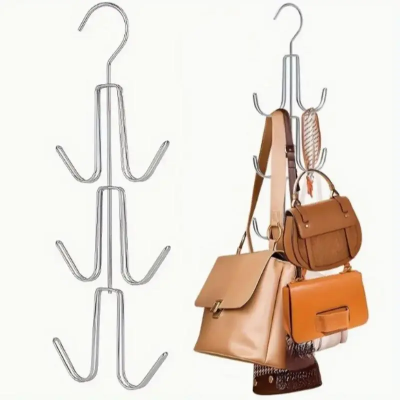 Rotatable Metal Bag Hanger, 1 Count Space Saving Bag Hanger, Bag Organizer for Closet, Home Organizer for Bag, Handbag, Purse, Pouch Holder, Bags Holder