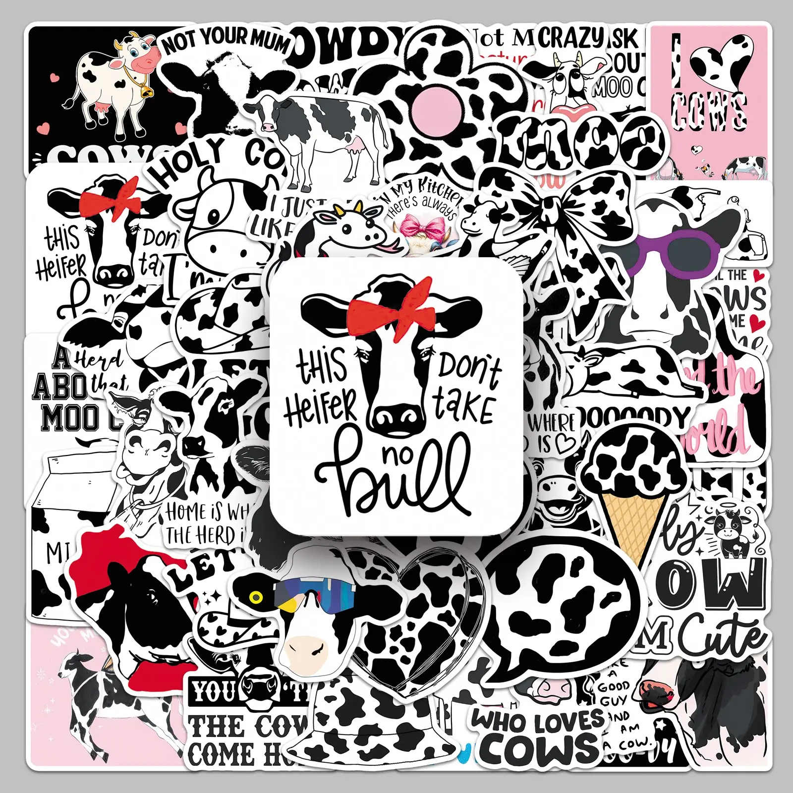50pcs cow fun stickers cartoon black and white spots creative cute decorative Funny Stickers file box notepad waterproof stickers Decal Sticker Stickers For Scrapbooking