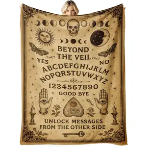 1pc Vintage Gothic Spirit Blanket - Witchcraft and Mysterious Halloween Blanket, Soft and Comfortable Mysterious Celestial Decoration Blanket, Weird and Unique Gift for Adults, Gothic Home Flannel Blanket