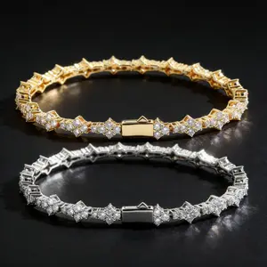 Hip Hop 2PCS Spring Clasp Tennis Bracelet Set Moissanite Personalized Couple Family Matching Sister Bracelet 925 Sterling Silver / 18K Gold Plated Non Tarnish Mother's Day Gift Jewelry