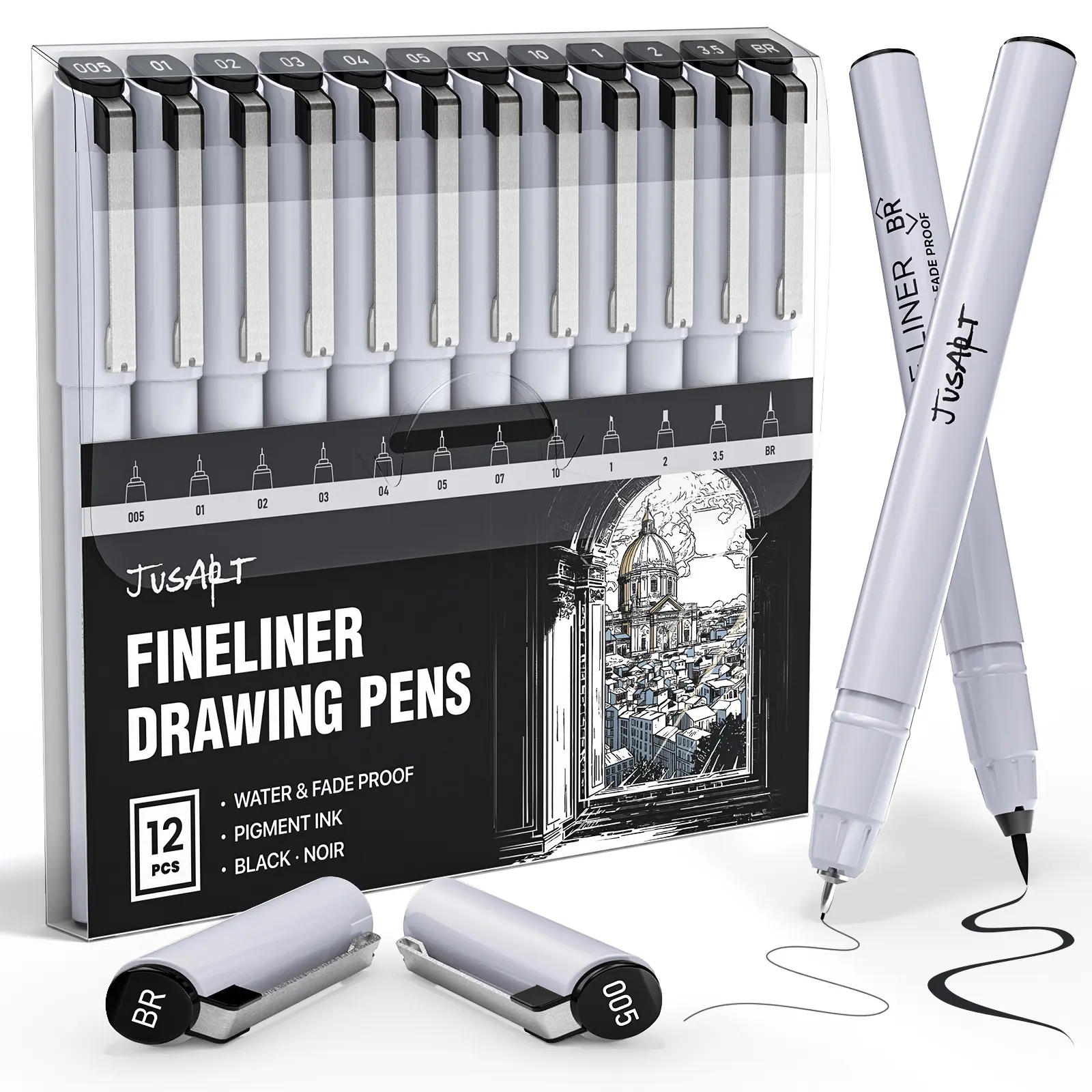[JusArt] Fineliner Pens, 12/8/6 Pcs, 0.25mm Ultra Fine Point Pens, No Bleed, Waterproof Black Pigment Ink Pens for Artists Beginners, Illustration, Writing, Journaling, Crafters, Technical Drawing pens summerwins,back to school,back to school shopping
