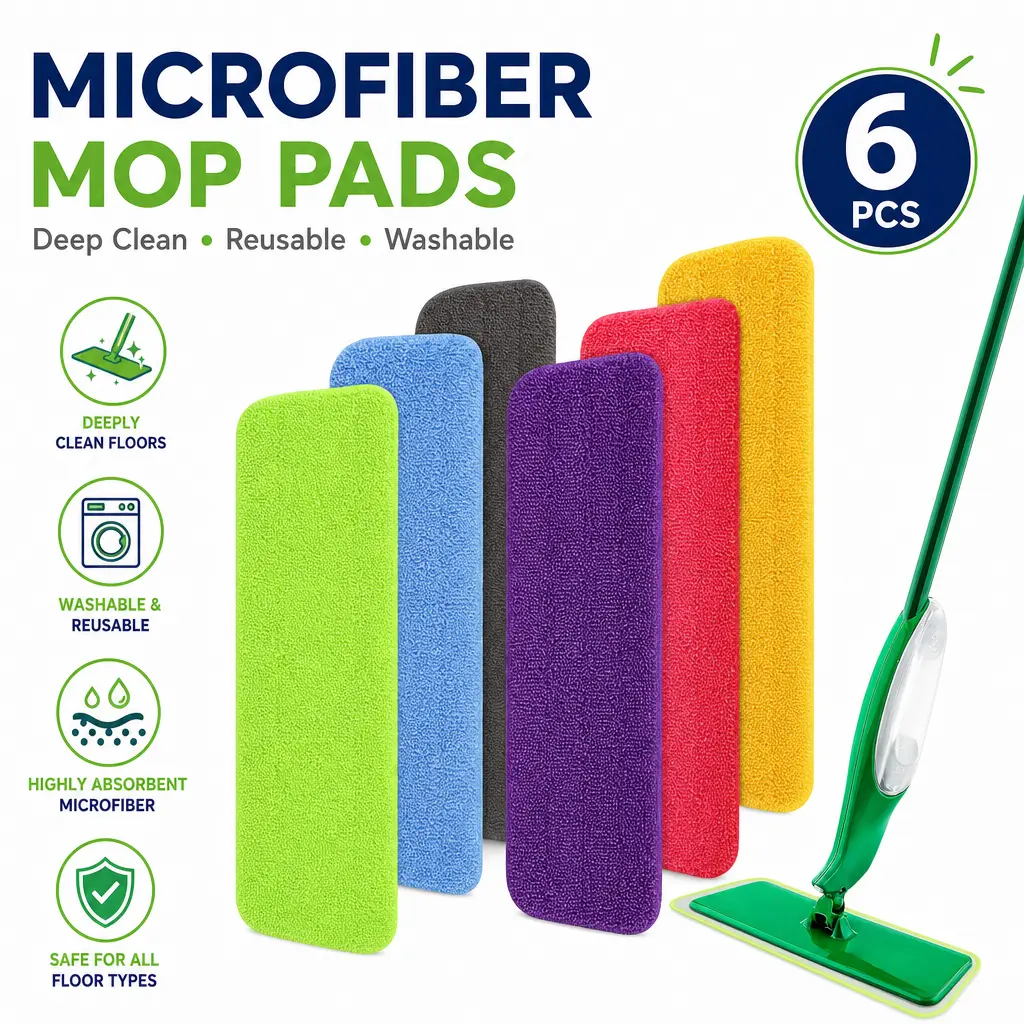 6pcs 16x5.25" Reusable Microfiber Spray Mop Refills, Velcro Base Removable Water-Absorbent Machine-Washable Pads Compatible with Libman Freedom Spray Mop, Multi-Surface Kitchen Cleaning Gadget for Cost & Waste Reduction