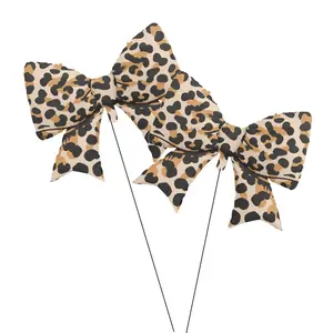 2pcs 98cm Leopard Print Bow Shape Aluminum Foil Balloons, Balloon Garland, Party Decoration Set for Birthday Theme Parties Outdoor Events