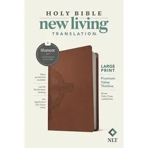 NLT Large Print Premium Value Thinline Bible, Filament Enabled (Leatherlike, Brown Celtic Cross) -- New Living Translation, Leather / Fine Binding