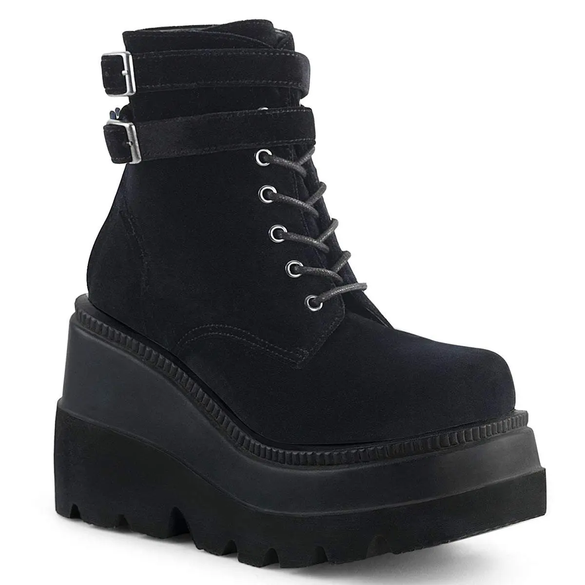 Demonia Shaker-52 Black Velvet Ankle Boots