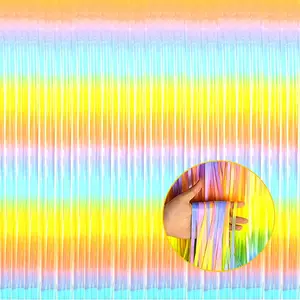 4 Pack Rainbow Foil Fringe Curtain Backdrop, 3.28Ft x 6.56Ft Colorful Metallic Tinsel Foil Streamers Curtains for Photo Booth, Wedding, Thanksgiving, Birthday, Christmas, Easter Party Decoration