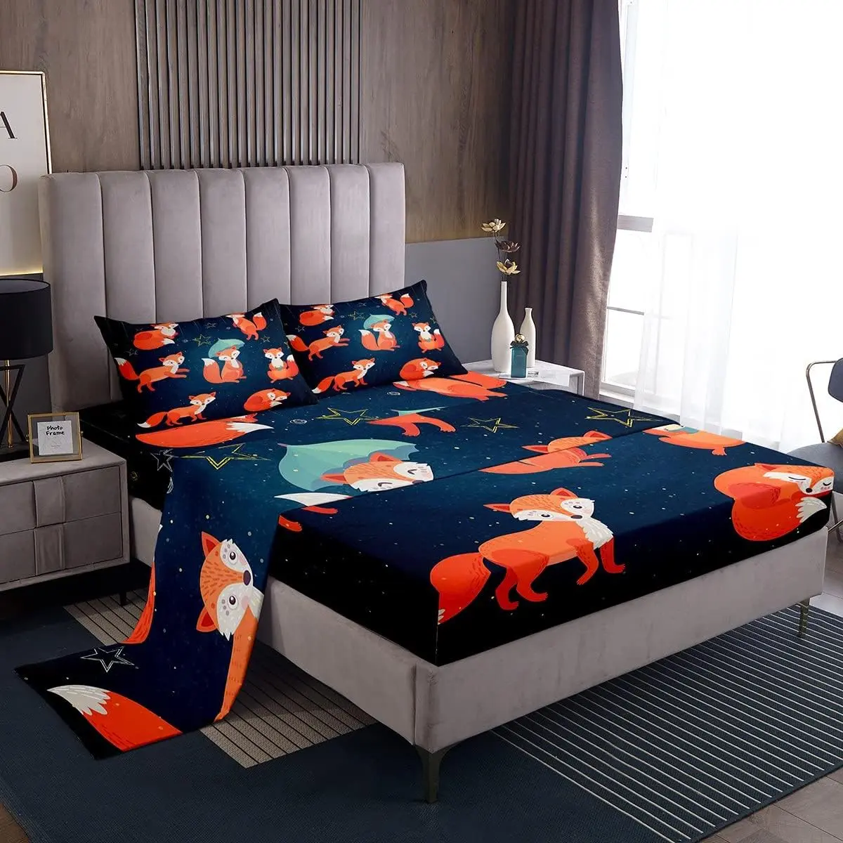 Feelyou Multi-Size 3D Fox Print Bedding Set - Easy-Care Luxury Linens, Galaxy-Woodland Whimsical Home Decor, Decorative Bedsheet Sets for Kids’ Bedroom