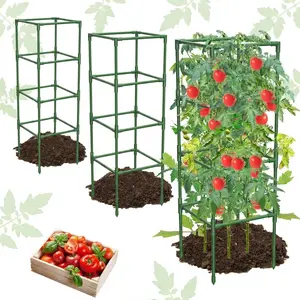 3/6 Pack Modern Square Tomato Cages, Vertical Garden Trellis for Climbing Plants, Extra Thick Metal Support for Tomatoes, Peppers and Vegetables