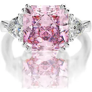 Women's Pink Engagement Rings, 5 Carat Baguette Cut 10X10mm in Sterling Silver, Beautiful Wedding Gift for Wife princess cut ring halorings