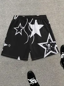 Men's Random Star Print Boxer Brief Swim Trunks, Casual Comfy Breathable Swim Shorts for Summer, Men's Swimwear for Beach Vacation, Swimming Shorts, Swimsuit Shorts