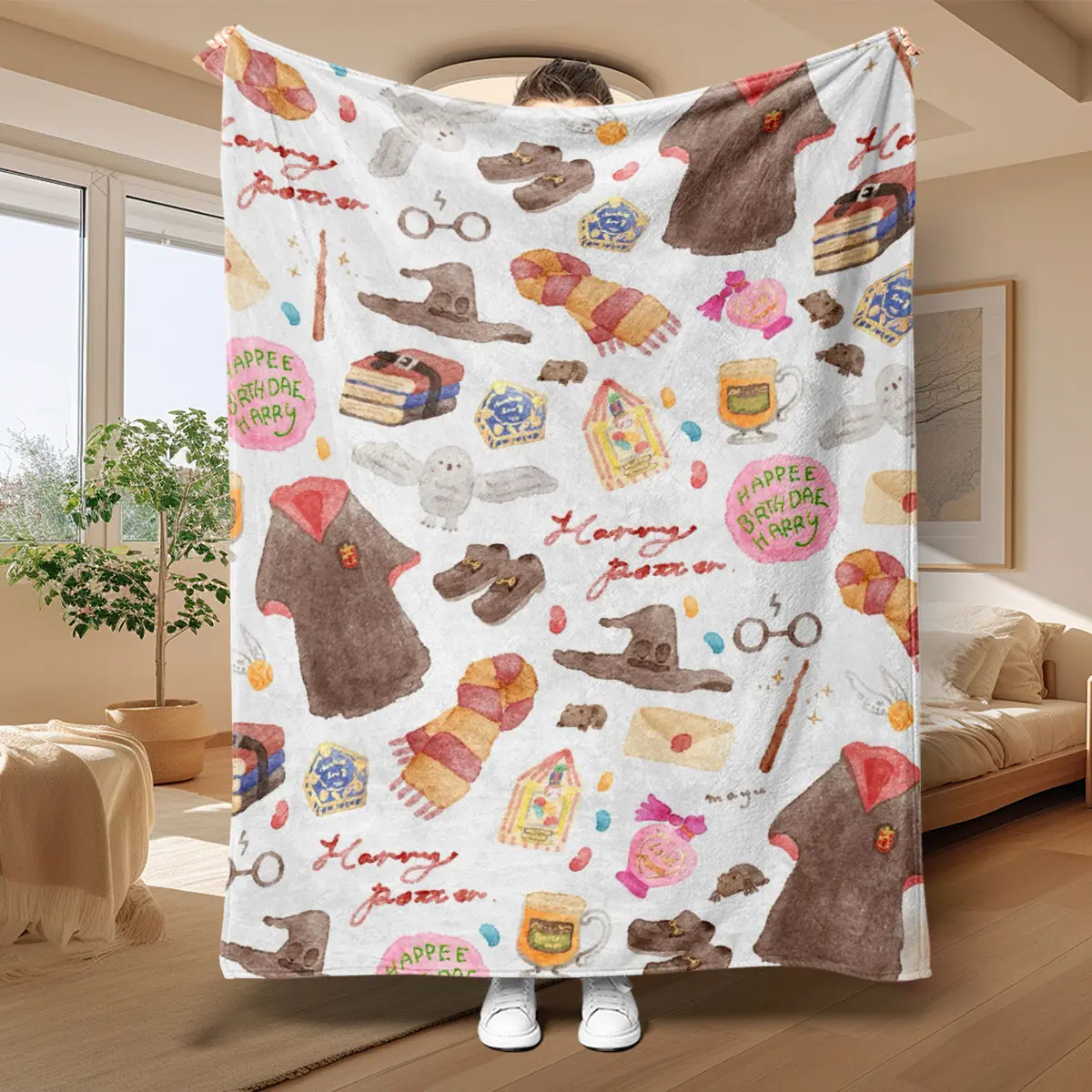 Harry Potter Blanket, Soft Flannel Throw, Warm and Durable, Perfect Gift for Fans, Cozy Home Decor, Ideal for Movies and Bedtime, Slogan Print Blanket