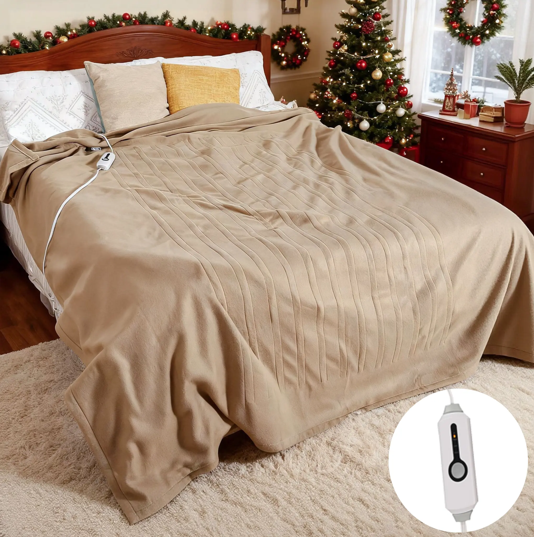Heated Electric Blanket for Twin & Full Sizes - Single-Sided Fleece Fabric, 4 Adjustable Heat Settings, 10-Hour Smart Auto Shut-Off, Machine Washable, Skin-Friendly, Durable, Winter Home Use, Christmas Limited-Edition Gift