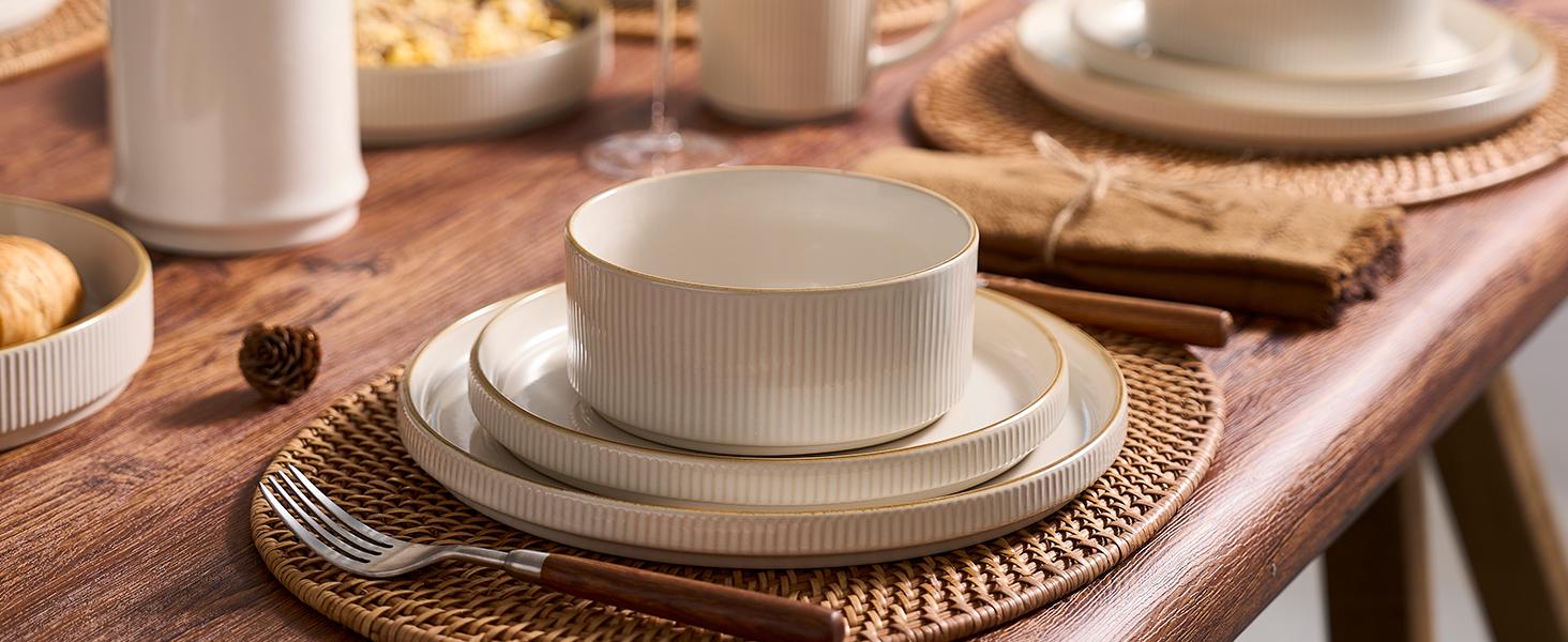 Famiware Star Dinnerware Set for 6, Stoneware Plates and Bowls Sets, 18 Piece Dishes/Tableware/Dinner Set Kitchenware Ceramics