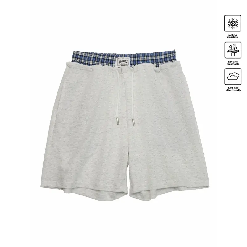 Clean Gent Light Gray Retro Men’s Patchwork Athletic Casual Shorts, made from comfortable, breathable fabric, suitable for casual wear and layering.