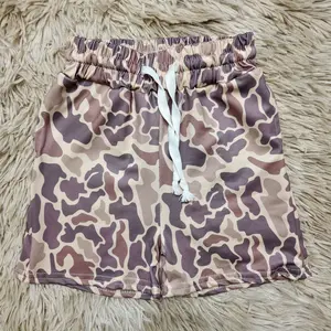 Khaki camouflage printed pockets elastic waist shorts hunting boys summer bottoms