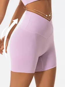 Women's Solid High Waist Sports Shorts, High Stretch Seamless Yoga Shorts, Active Shorts, Ladies Sportswear for Indoor Outdoor Wear, Gym Workout Shorts, Fitness Workout Shorts, High Rise Shorts