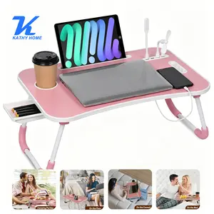 Laptop Bed Desk, Portable Foldable Laptop Table, Computer Desk Tray Table with 4 USB Ports, Storage Drawer and Cup Holder, for Bed/Couch Working, Reading Ergonomic Mesh Desk Mother's Day Gifts #Summervibes