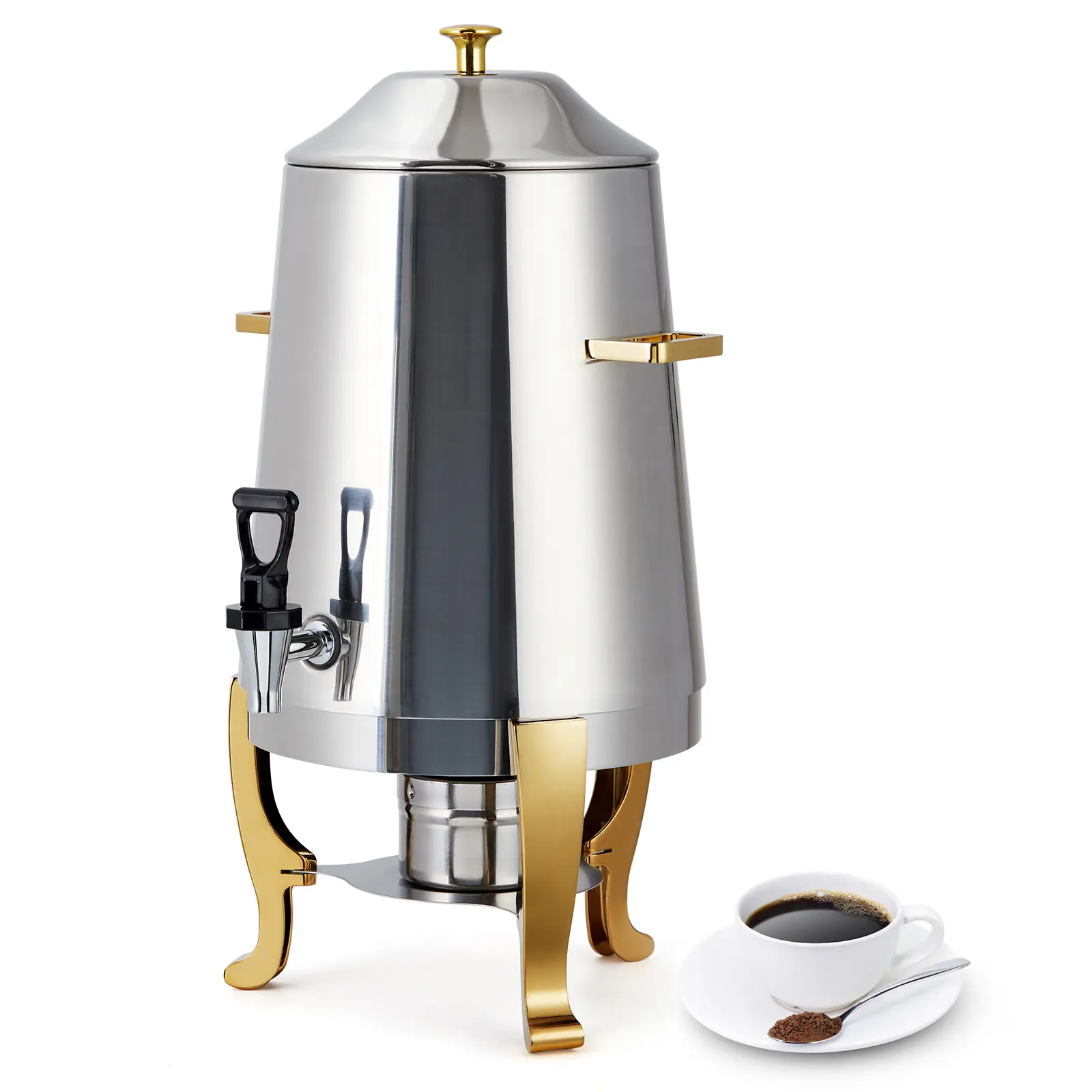 Commercial Hot Drink Dispenser, 13L/3.5 Gallon Stainless Steel Coffee Urn with Fuel Tray, Single Spigot for Hot/Cold Beverages, Ideal for Coffee Service, Tea Parties & Commercial Use