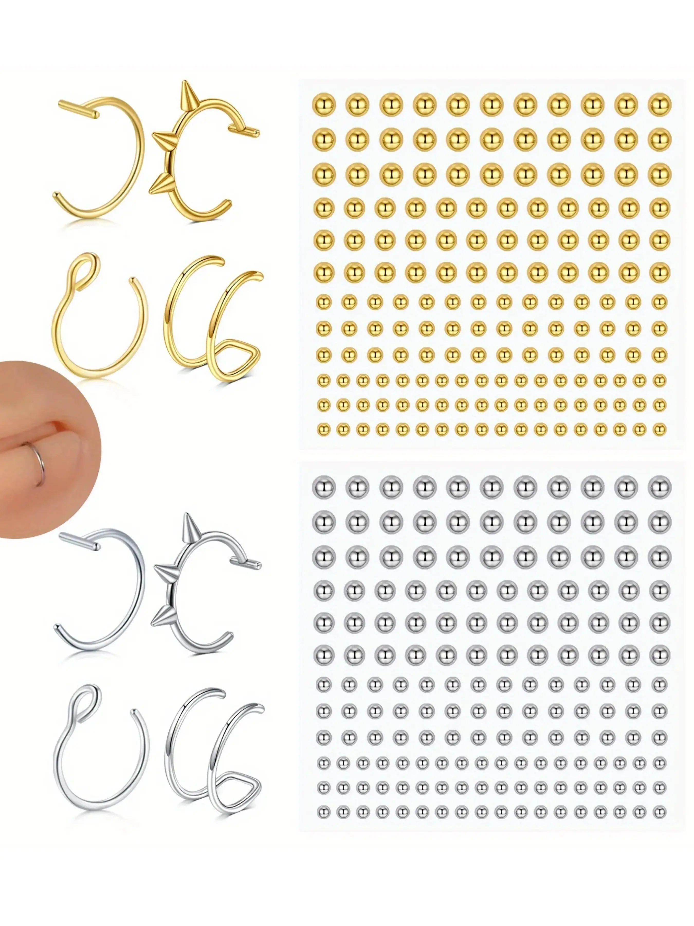 Fake Piercing Fashion Body Jewelry Hoop for Faux Lip Ring Set, Multi-Use for Lip Eyebrow Nose, Non-Piercing Accessory for Women & Men, Nose Rings Hoops