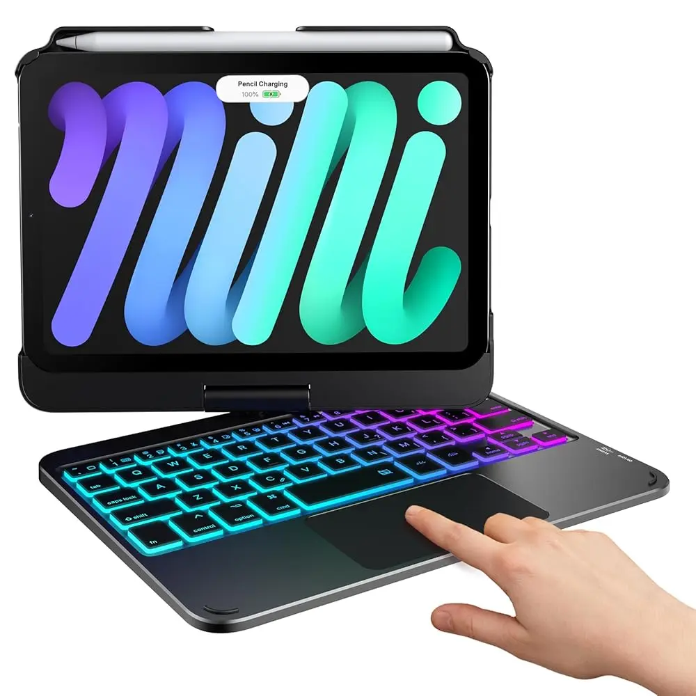 Typecase Magnetic Plastic Bluetooth Keyboard Case for iPad Mini 7 (2024) & Mini 6 (2021) - 8.3" Compact Wireless RGB Backlit Cover with Trackpad, Durable Shell, Lightweight Portable iOS-Fit Tablet Keyboard Accessories, Multi-Colors Back-To-School Gift