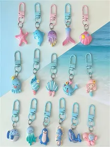 16-Piece Cute Ocean Animal Resin Keychain Set, Includes Starfish and Mermaid, Perfect Gift for Students and Friends, Charming Bag Accessories, Keychain Kawaii, Keychain Accessory