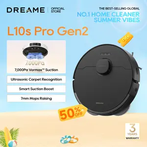 DREAME L10s Pro Gen 2 Robot Vacuum and Mop Combo, 7000Pa Suction, DuoScrub Mopping,7mm Auto Lifting Mop, Ultrasonic Carpet Detection, All-Rubber Roller Brush, Ideal for Pet Hair, Hard Floor and Carpet Cleaner Machine Dust Collector
