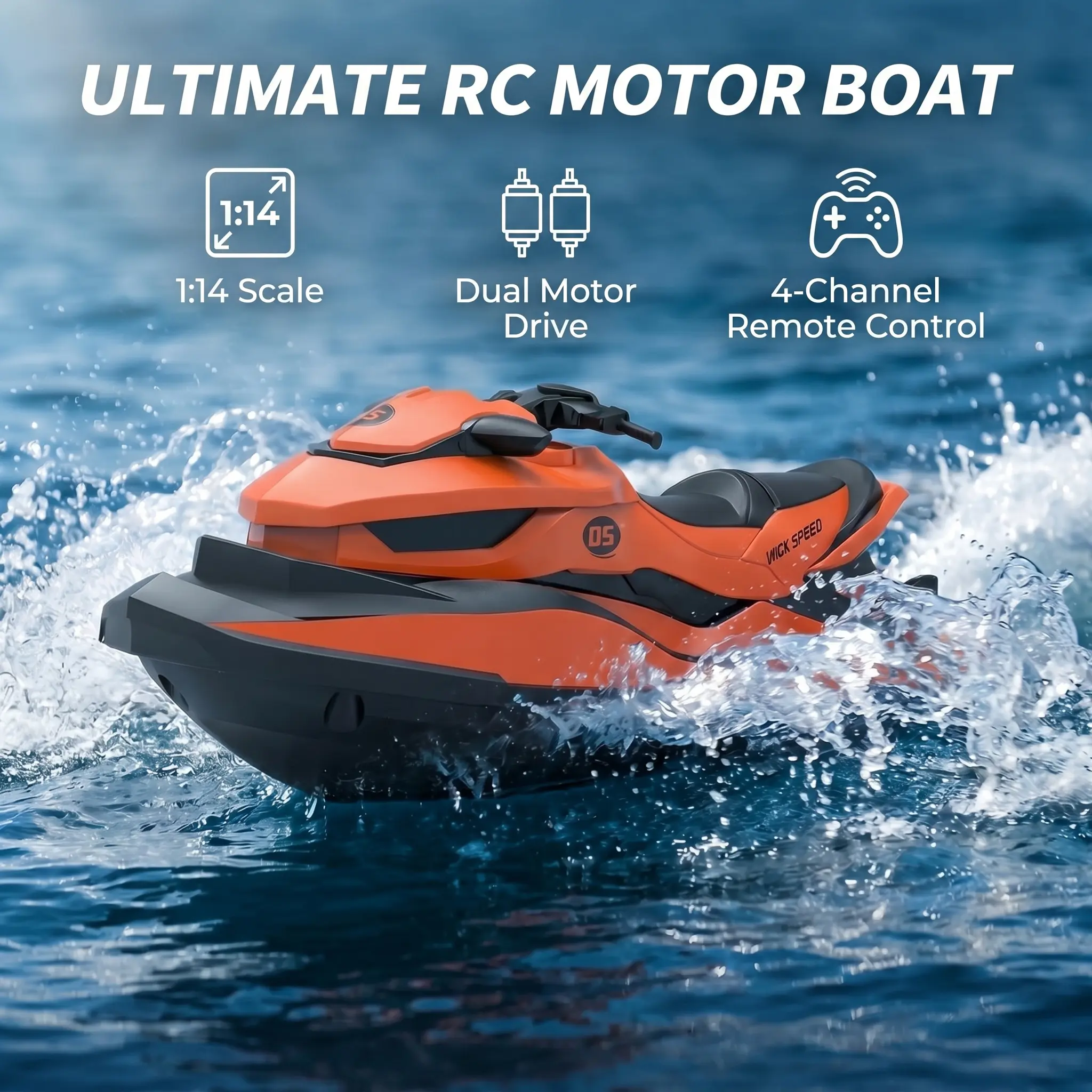 Unisex 1:14 Scale High-Speed RC Boat Kids Toy, Dual Motor Power System, 2.4GHz Control (50m Range), Waterproof, 180° Flip Self-Righting Recovery, Rechargeable Battery, RTR Poolside Toy for 6-8 Years Olds, Kids Toys, Rainy Days