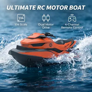 High-Speed Remote Control Motor Boat, 1:14 Scale RC Racing Jet Boat, Dual Motor Power System, 2.4GHz Long Range Control up to 50M, Waterproof Self-Righting 180° Flip Recovery, Rechargeable Battery Included, RTR Outdoor Water Toy Gift for Kids & Adults