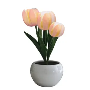 Tulip Flower Table Lamp, LED Rechargeable Night Light with Touch Three-Level Dimming, Spring Decor for Living Room and Dining Table