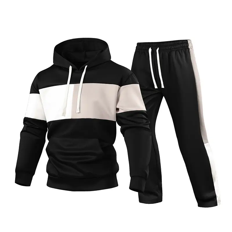 Men’s 2-Piece Tracksuit Set, Color-Block Pullover Hoodie and Jogger Pants, Casual Athletic Sweatsuit with Pockets, Everyday Streetwear Outfit