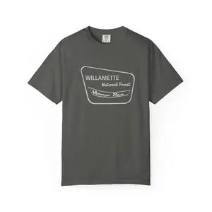 Vintage Logo T-shirt, Drift Boat Tee, Willamette National Forest Shirt, Minimalist Graphic Top, Unisex Garment-Dyed Tee