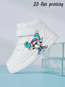 Kids Cartoon Character 2D Print High Top Sneakers in, Casual Above Ankle Shoes with Hook Loop Closure, All Seasons Footwear for Children, Casual Trainers